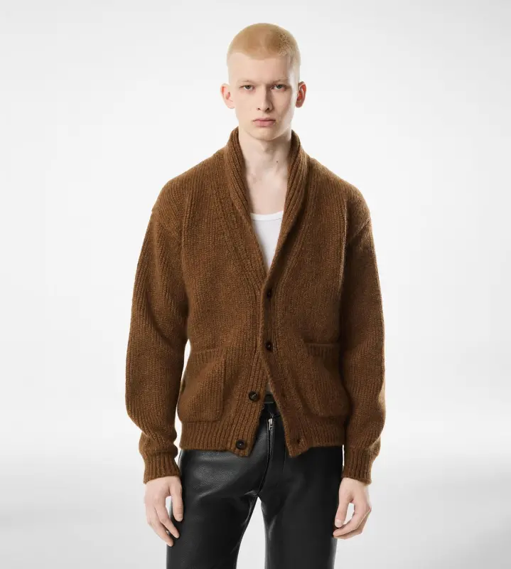 CASHMERE SHAWL COLLAR CARDIGAN TOFFEE online